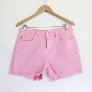 Judy Blue Mid Rise Garment Dyed Fray Hem Shorts